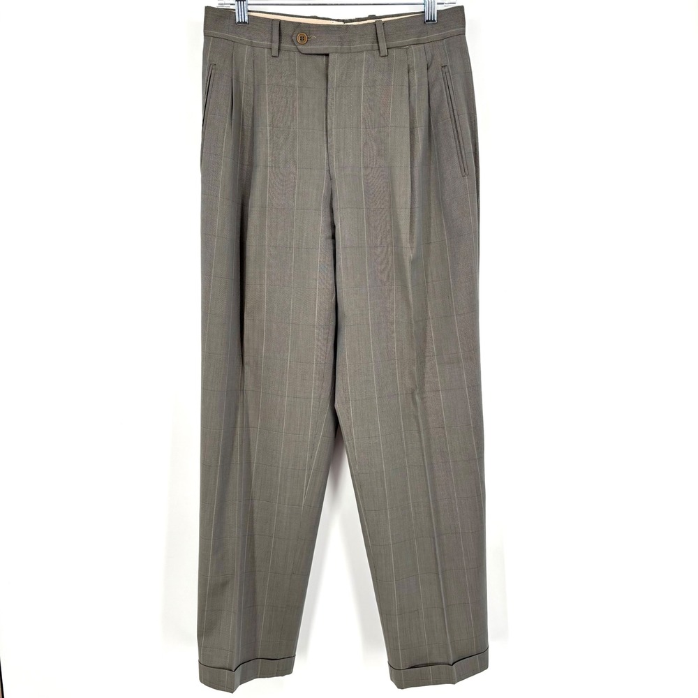 Women's Pal Zileri Pleated Trousers Sz 46 US 8 Plaid 100% Wool Windowpane